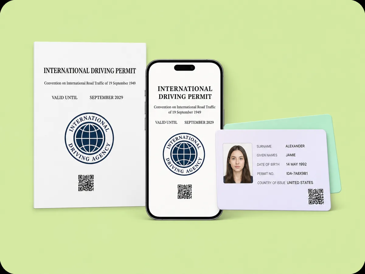 Printed permit, the same permit on a phone, and a wallet card